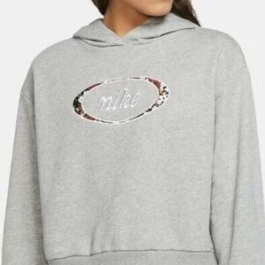 Nike grey floral crop pullover hoodie women’s size xs